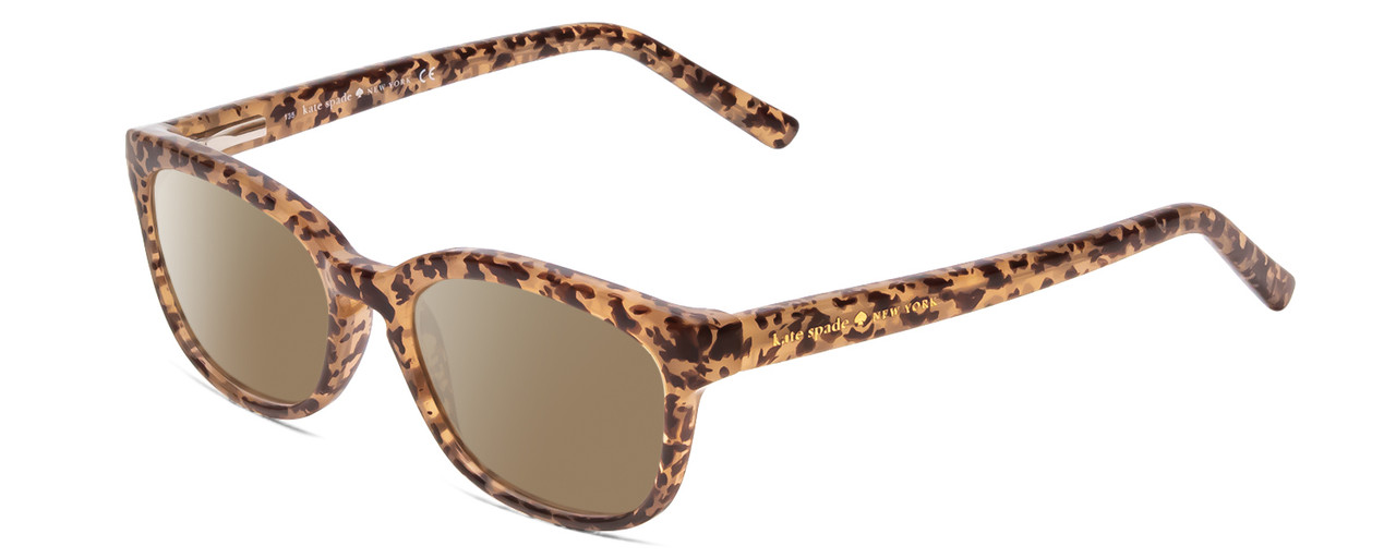 Profile View of Kate Spade TABBY/O Designer Polarized Sunglasses with Custom Cut Amber Brown Lenses in Light Beige Crystal & Brown Spotty Tortoise  Ladies Cat Eye Full Rim Acetate 50 mm