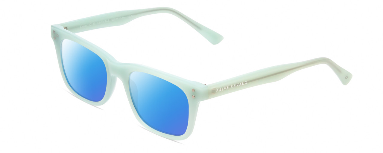 Profile View of Prive Revaux Expert Designer Polarized Sunglasses with Custom Cut Blue Mirror Lenses in Mint Green Crystal Unisex Rectangle Full Rim Acetate 50 mm