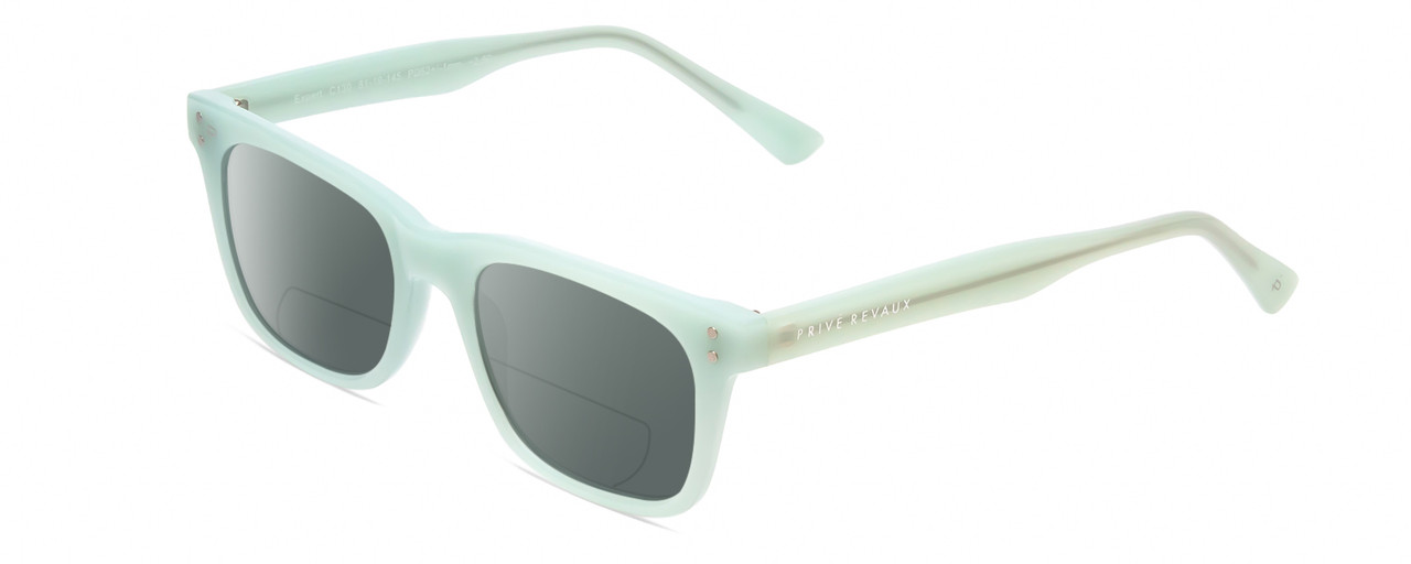 Profile View of Prive Revaux Expert Designer Polarized Reading Sunglasses with Custom Cut Powered Smoke Grey Lenses in Mint Green Crystal Unisex Rectangle Full Rim Acetate 50 mm
