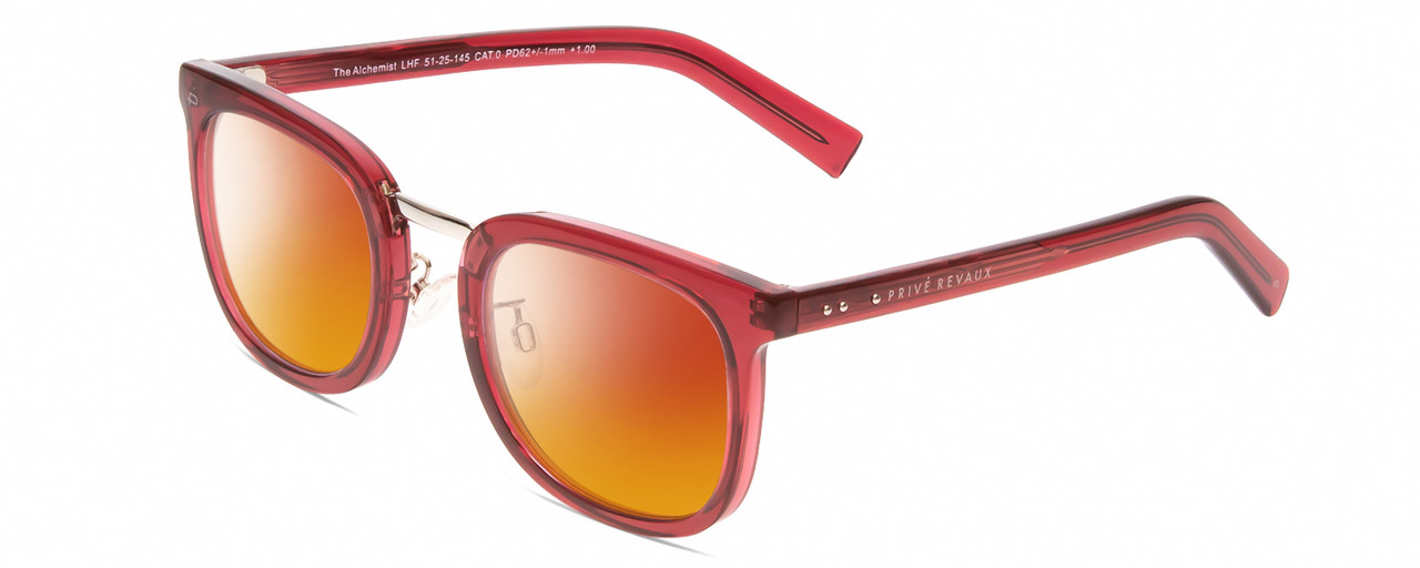 Profile View of Prive Revaux Alchemist Designer Polarized Sunglasses with Custom Cut Red Mirror Lenses in Crystal Merlot Red Unisex Square Full Rim Acetate 50 mm