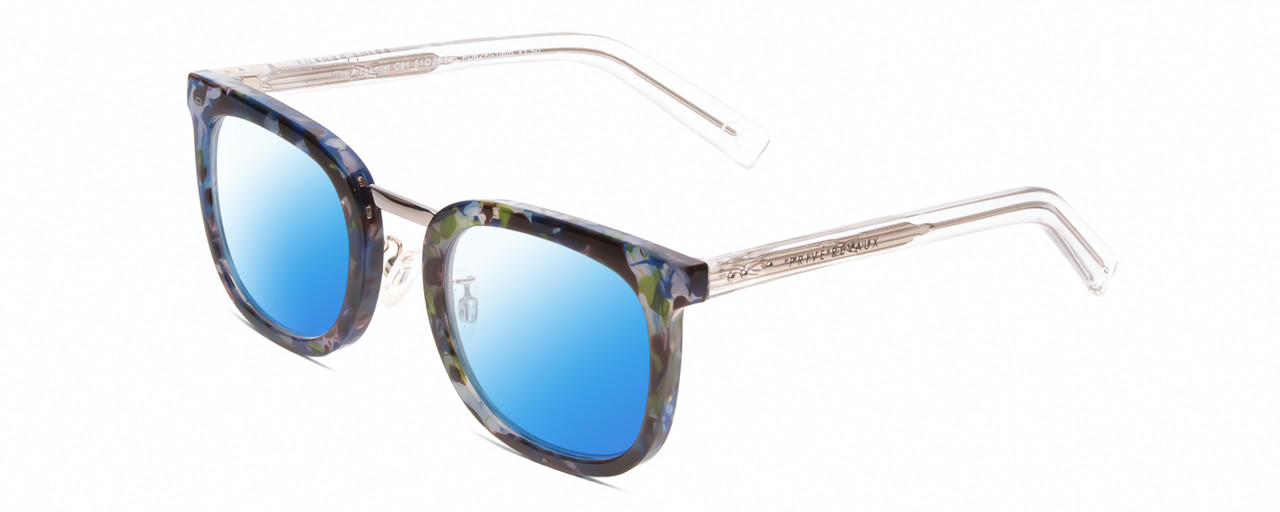 Profile View of Prive Revaux Alchemist Designer Polarized Sunglasses with Custom Cut Blue Mirror Lenses in Ocean Blue Tortoise Havana/Crystal Unisex Square Full Rim Acetate 50 mm