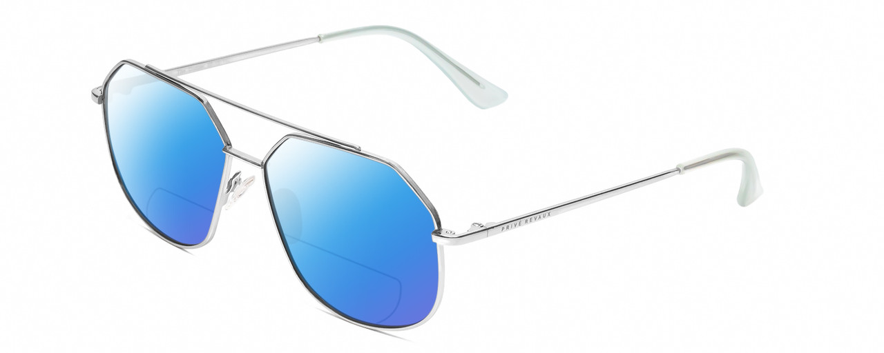 Prive Revaux Cooper Pilot Polarize BIFOCAL Sunglasses Silver Crystal Blue 56mm