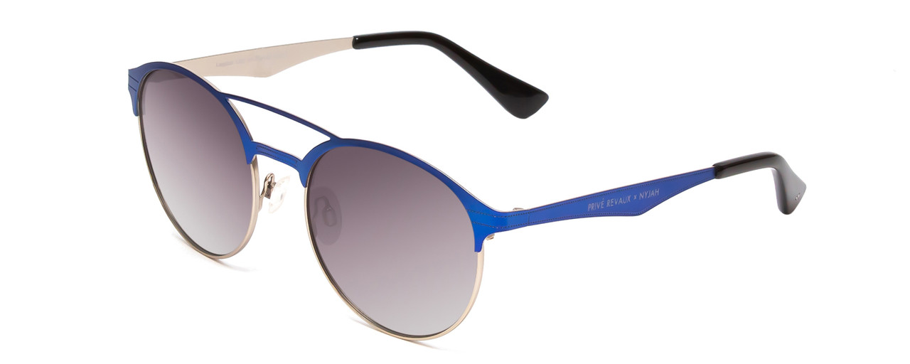 Profile View of Prive Revaux Laguna Unisex Pilot Sunglasses in Royal Blue/Polarized Grey 52 mm