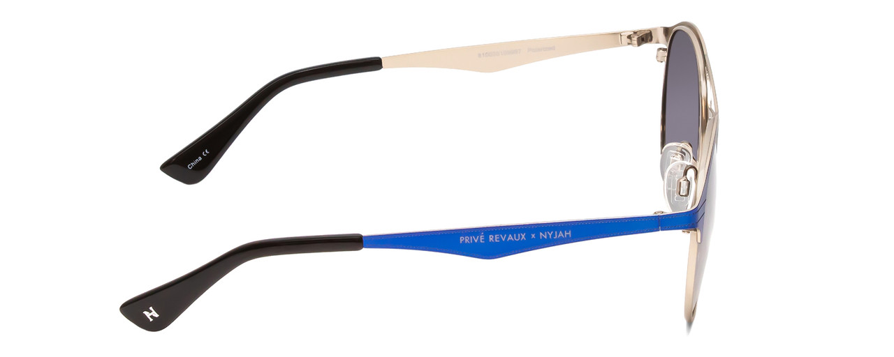 Side View of Prive Revaux Laguna Unisex Pilot Sunglasses in Royal Blue/Polarized Grey 52 mm