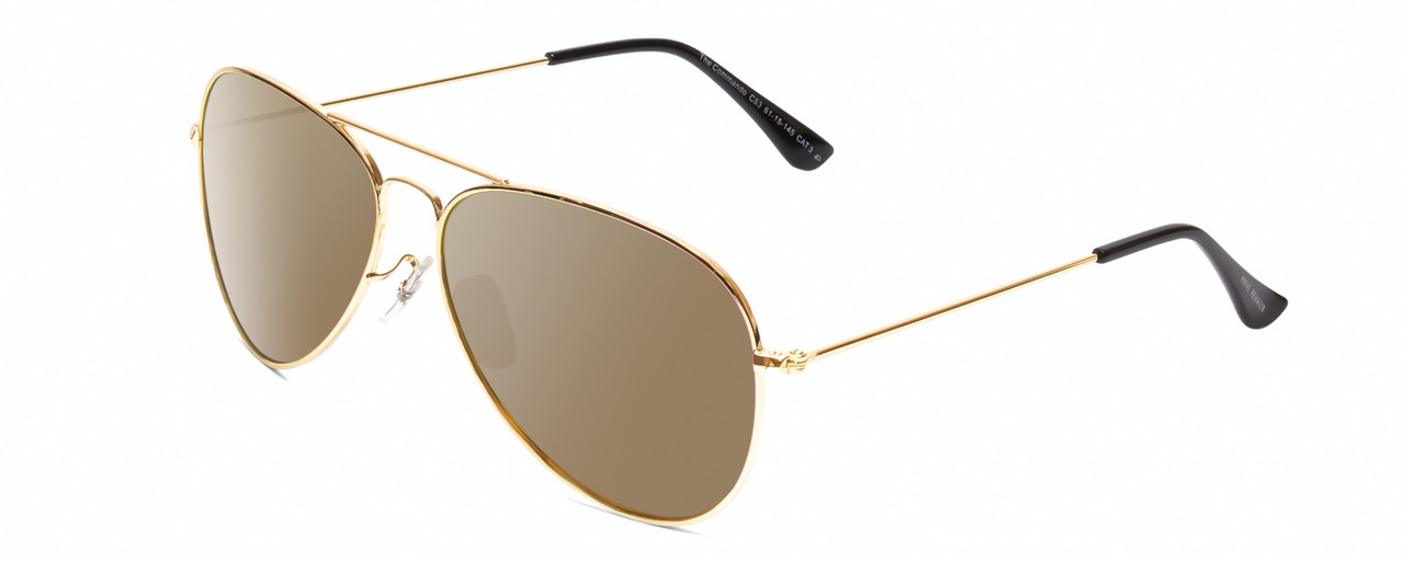 Profile View of Prive Revaux Commando Designer Polarized Sunglasses with Custom Cut Amber Brown Lenses in Champagne Gold/Black Unisex Pilot Full Rim Metal 60 mm