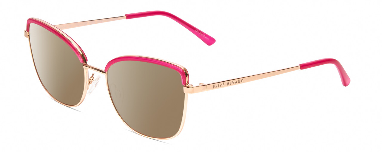 Profile View of Prive Revaux Copycat Designer Polarized Sunglasses with Custom Cut Amber Brown Lenses in Fuchsia Pink/Rose Gold  Ladies Cateye Full Rim Metal 55 mm
