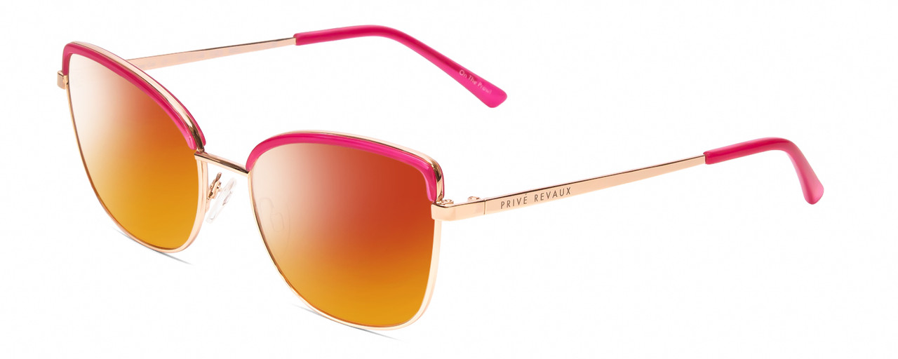 Profile View of Prive Revaux Copycat Designer Polarized Sunglasses with Custom Cut Red Mirror Lenses in Fuchsia Pink/Rose Gold  Ladies Cateye Full Rim Metal 55 mm