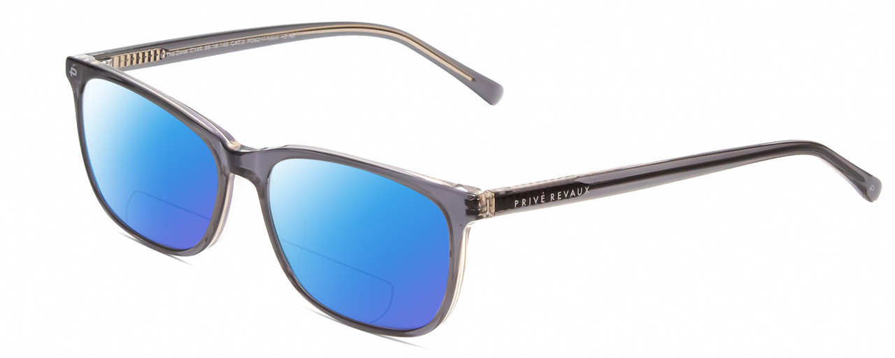 Profile View of Prive Revaux In The Zone Designer Polarized Reading Sunglasses with Custom Cut Powered Blue Mirror Lenses in Crystal Slate Grey Unisex Classic Full Rim Acetate 56 mm
