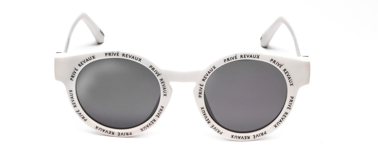 Front View of Prive Revaux Industry Disrupter Round Sunglasses Matte White/Polarized Grey 41mm