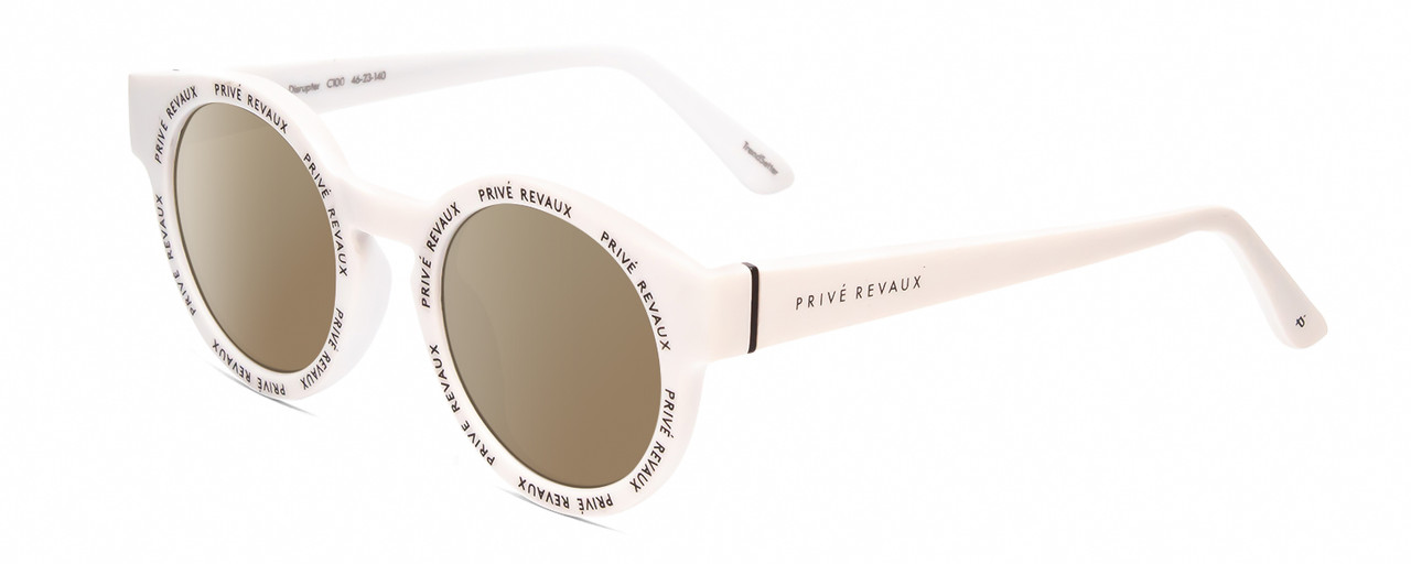 Profile View of Prive Revaux Industry Disrupter Designer Polarized Sunglasses with Custom Cut Amber Brown Lenses in Matte Splash White Unisex Round Full Rim Acetate 41 mm