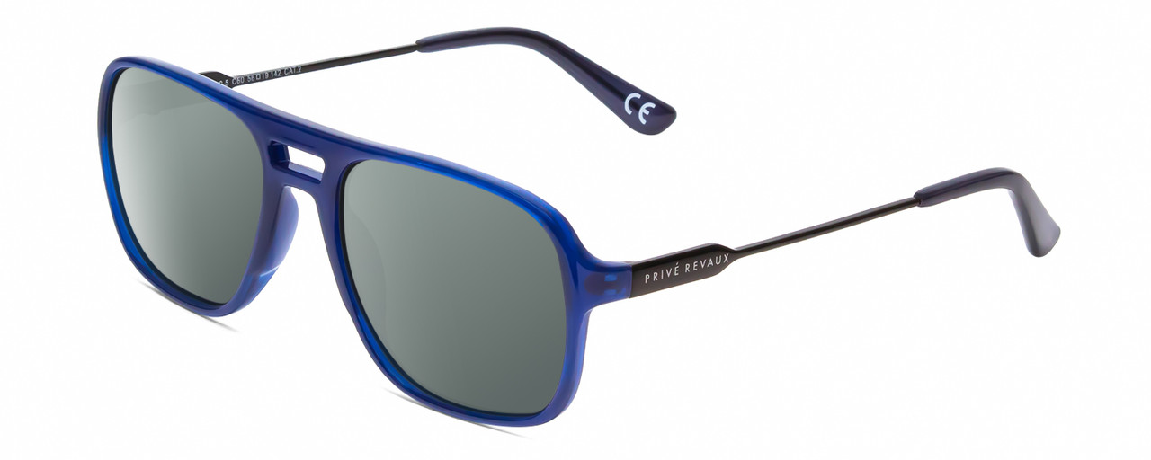 Profile View of Prive Revaux 3.0.5 Designer Polarized Sunglasses with Custom Cut Smoke Grey Lenses in Midnight Crystal Blue/Gunmetal Unisex Pilot Full Rim Acetate 56 mm