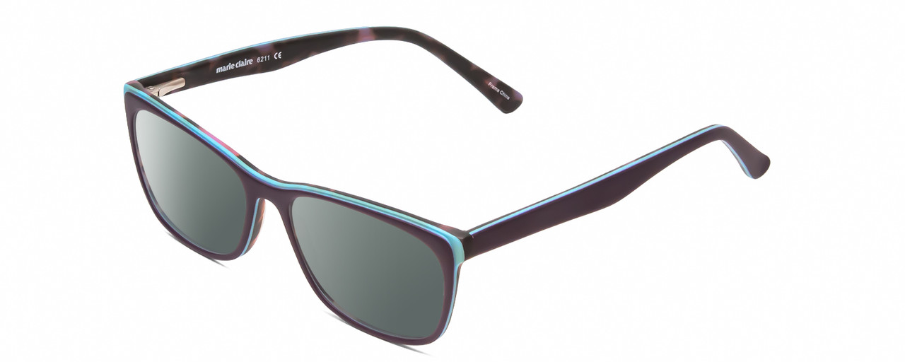 Profile View of Marie Claire MC6211 Designer Polarized Sunglasses with Custom Cut Smoke Grey Lenses in Matte Plum Purple Sky Blue Tortoise Ladies Panthos Full Rim Acetate 53 mm