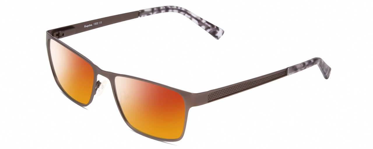 Profile View of Esquire EQ1502 Designer Polarized Sunglasses with Custom Cut Red Mirror Lenses in Brown Pewter Silver White Marble Unisex Square Full Rim Stainless Steel 54 mm