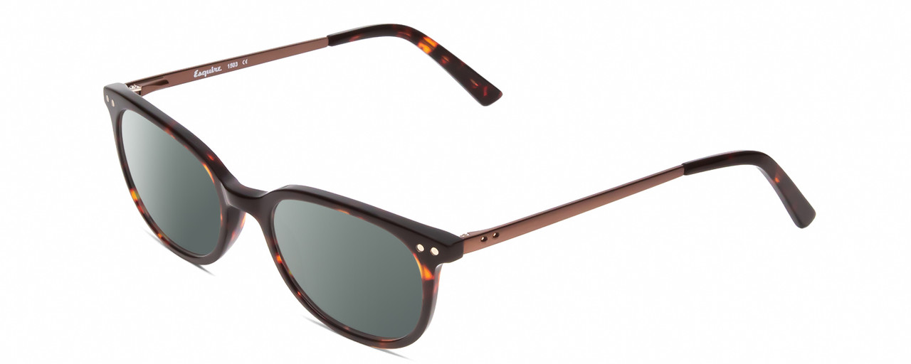 Profile View of Esquire EQ1503 Designer Polarized Sunglasses with Custom Cut Smoke Grey Lenses in Tortoise Havana Brown Gold Unisex Oval Full Rim Acetate 50 mm