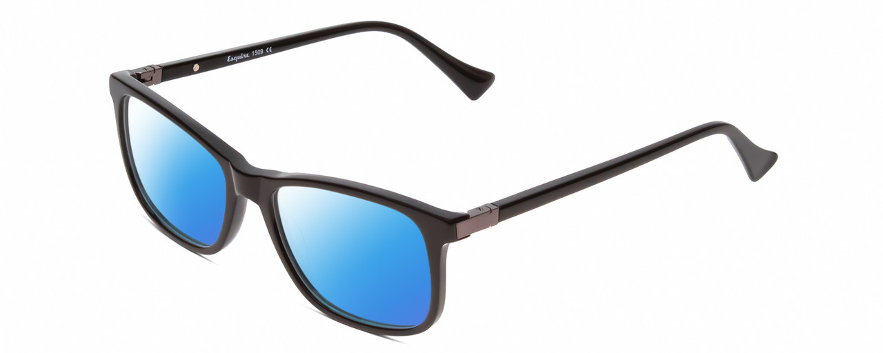 Profile View of Esquire EQ1509 Designer Polarized Sunglasses with Custom Cut Blue Mirror Lenses in Black Unisex Square Full Rim Acetate 54 mm
