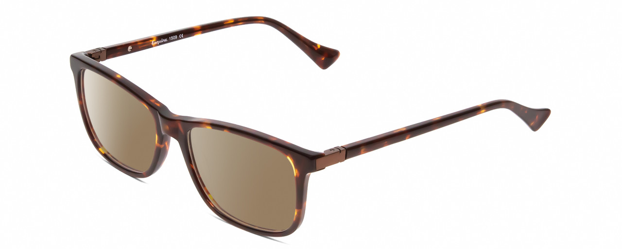 Profile View of Esquire EQ1509 Designer Polarized Sunglasses with Custom Cut Amber Brown Lenses in Tortoise Havana Brown Gold Mens Rectangular Full Rim Acetate 54 mm