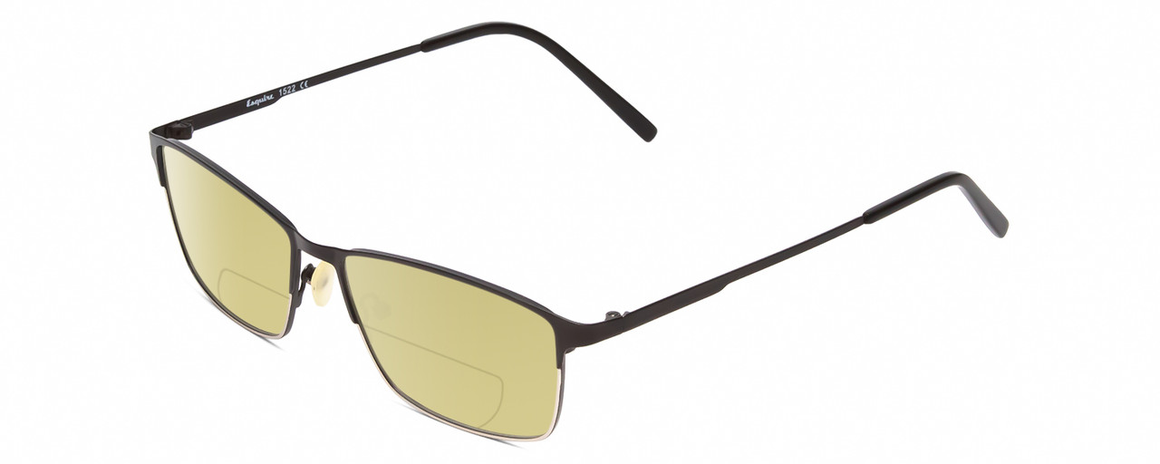Profile View of Esquire EQ1522 Designer Polarized Reading Sunglasses with Custom Cut Powered Sun Flower Yellow Lenses in Black Unisex Square Full Rim Stainless Steel 55 mm