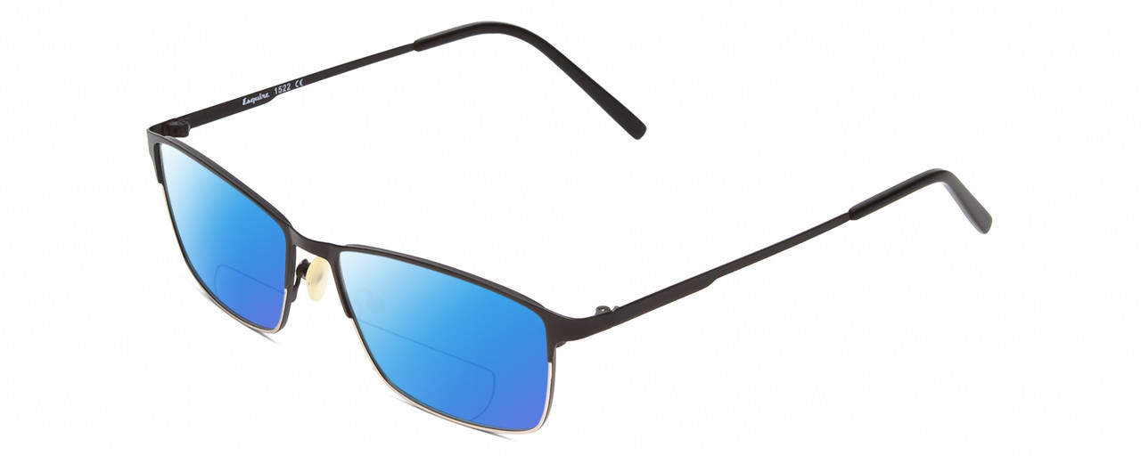 Profile View of Esquire EQ1522 Designer Polarized Reading Sunglasses with Custom Cut Powered Blue Mirror Lenses in Black Unisex Square Full Rim Stainless Steel 55 mm