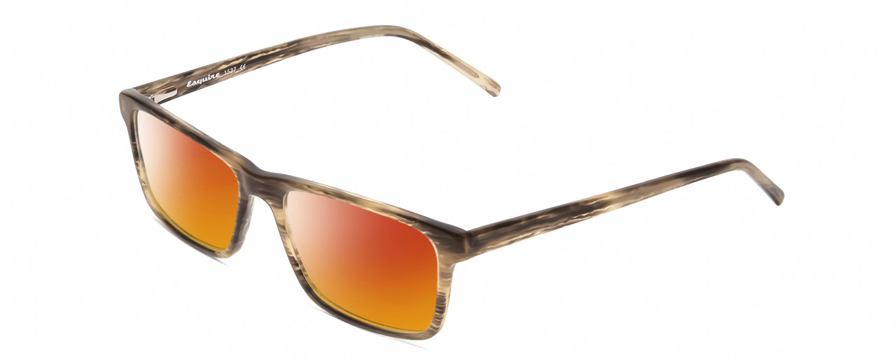 Profile View of Esquire EQ1527 Designer Polarized Sunglasses with Custom Cut Red Mirror Lenses in Brown Green Marble Mens Rectangular Full Rim Acetate 53 mm