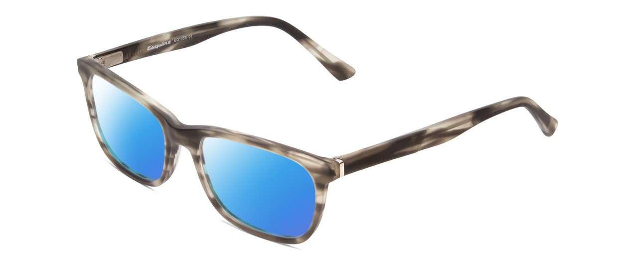Profile View of Esquire EQ1558 Designer Polarized Sunglasses with Custom Cut Blue Mirror Lenses in Matte Grey Marble Unisex Square Full Rim Acetate 54 mm