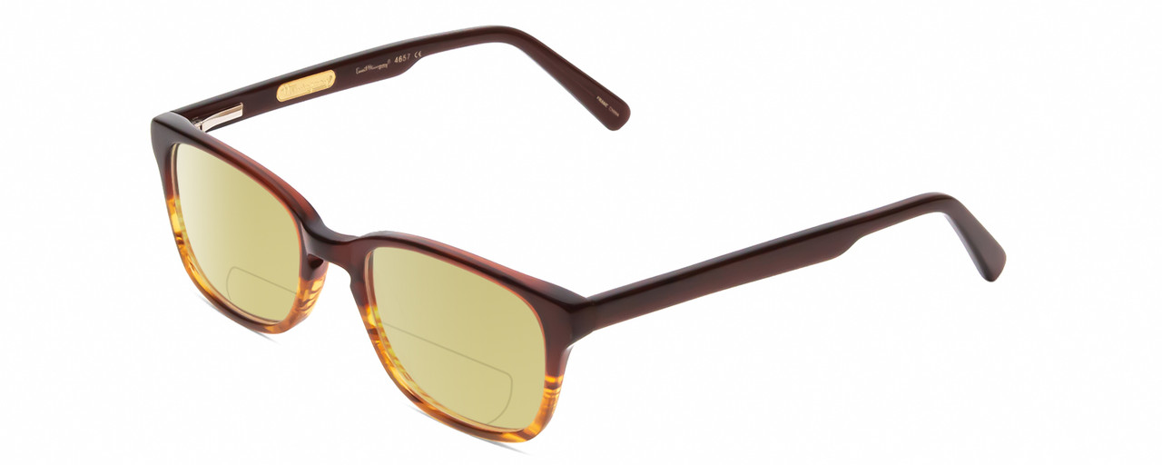 Profile View of Ernest Hemingway H4657 Designer Polarized Reading Sunglasses with Custom Cut Powered Sun Flower Yellow Lenses in Tortoise Havana Brown Gold Unisex Rectangular Full Rim Acetate 49 mm