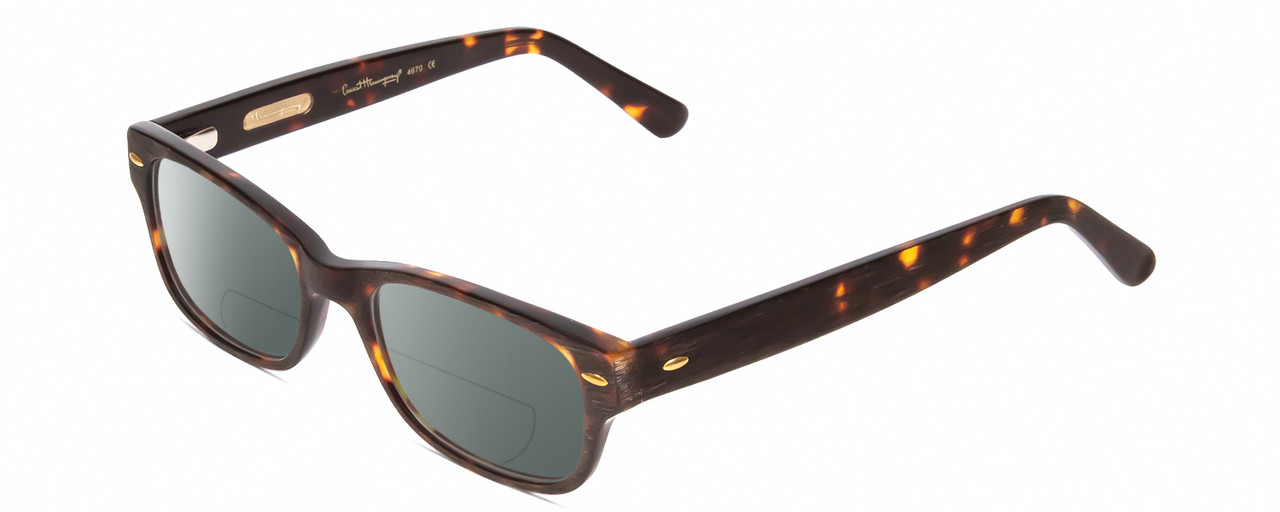 Profile View of Ernest Hemingway H4670 Designer Polarized Reading Sunglasses with Custom Cut Powered Smoke Grey Lenses in Dark Tortoise Havana Black Brown Unisex Rectangular Full Rim Acetate 50 mm