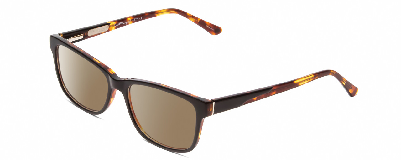 Profile View of Ernest Hemingway H4675 Designer Polarized Sunglasses with Custom Cut Amber Brown Lenses in Black Tortoise Havana Ladies Rectangular Full Rim Acetate 52 mm