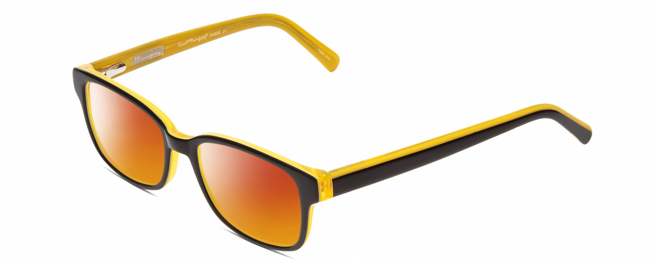 Profile View of Ernest Hemingway H4689 Designer Polarized Sunglasses with Custom Cut Red Mirror Lenses in Black Yellow Mens Rectangular Full Rim Acetate 49 mm