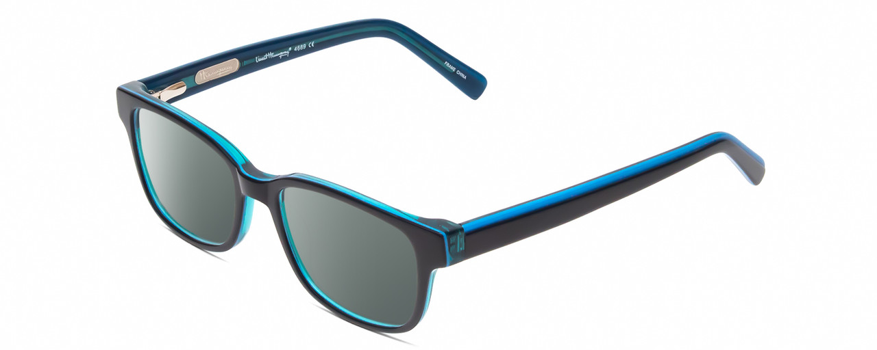 Profile View of Ernest Hemingway H4689 Designer Polarized Sunglasses with Custom Cut Smoke Grey Lenses in Blue Mens Square Full Rim Acetate 49 mm