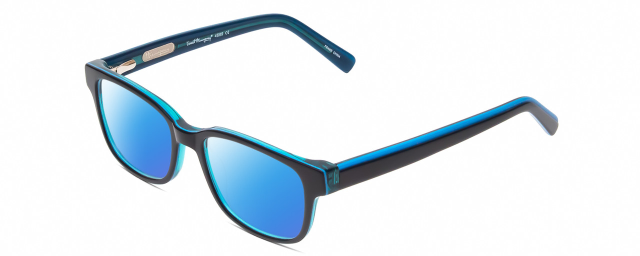 Profile View of Ernest Hemingway H4689 Designer Polarized Sunglasses with Custom Cut Blue Mirror Lenses in Blue Mens Square Full Rim Acetate 49 mm