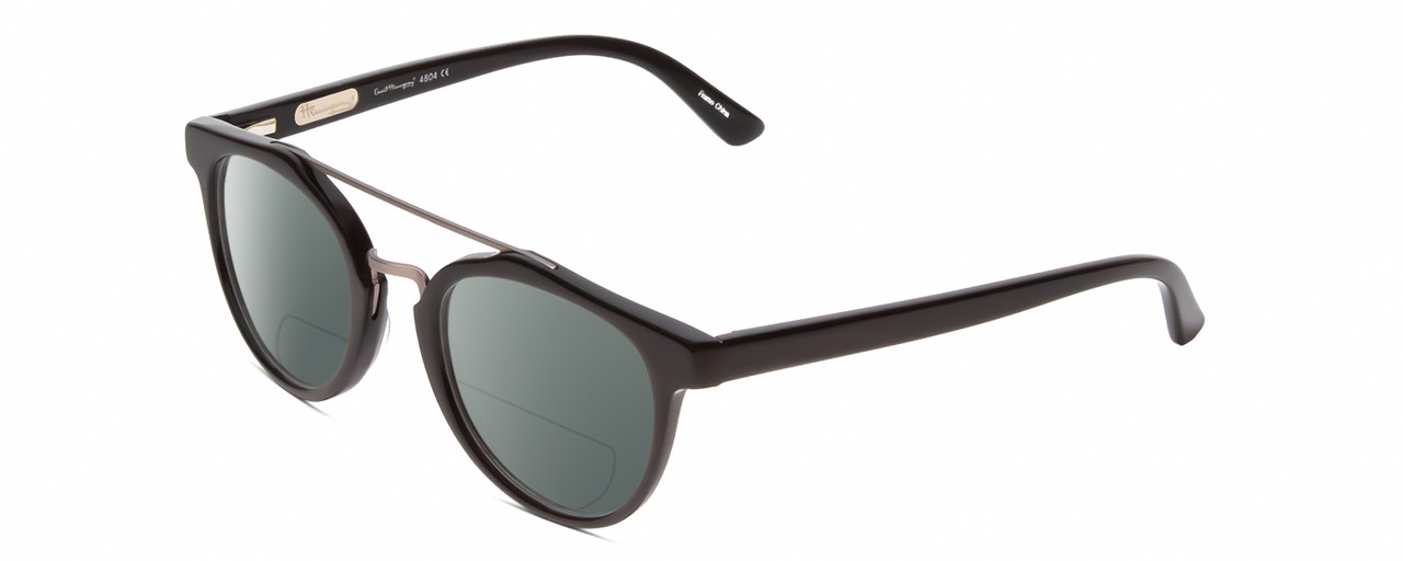 Profile View of Ernest Hemingway H4804 Designer Polarized Reading Sunglasses with Custom Cut Powered Smoke Grey Lenses in Black Ladies Oval Full Rim Acetate 47 mm