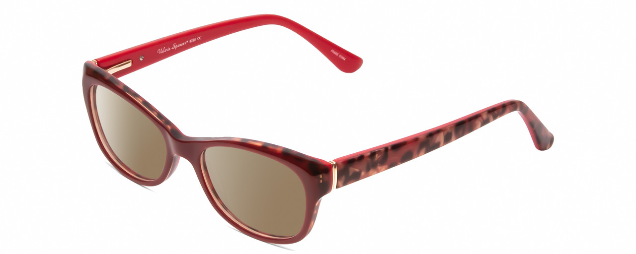 Profile View of Valerie Spencer VS9290 Designer Polarized Sunglasses with Custom Cut Amber Brown Lenses in Red Leopard Animal Print Ladies Cat Eye Full Rim Acetate 48 mm