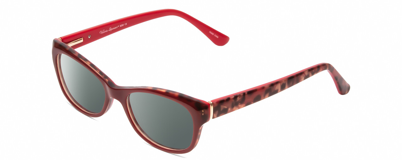 Profile View of Valerie Spencer VS9290 Designer Polarized Sunglasses with Custom Cut Smoke Grey Lenses in Red Leopard Animal Print Ladies Cat Eye Full Rim Acetate 48 mm