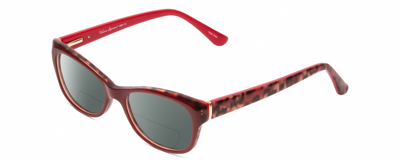 Profile View of Valerie Spencer VS9290 Designer Polarized Reading Sunglasses with Custom Cut Powered Smoke Grey Lenses in Red Leopard Animal Print Ladies Cat Eye Full Rim Acetate 48 mm