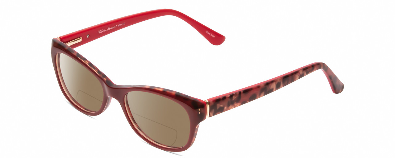 Profile View of Valerie Spencer VS9290 Designer Polarized Reading Sunglasses with Custom Cut Powered Amber Brown Lenses in Red Leopard Animal Print Ladies Cat Eye Full Rim Acetate 48 mm