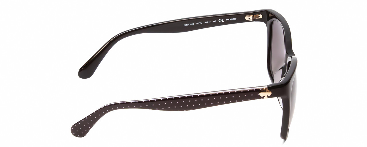 Side View of KATE SPADE DANALYNS Cat Eye Sunglasses Black Gold White Dots/Polarized Grey 54mm