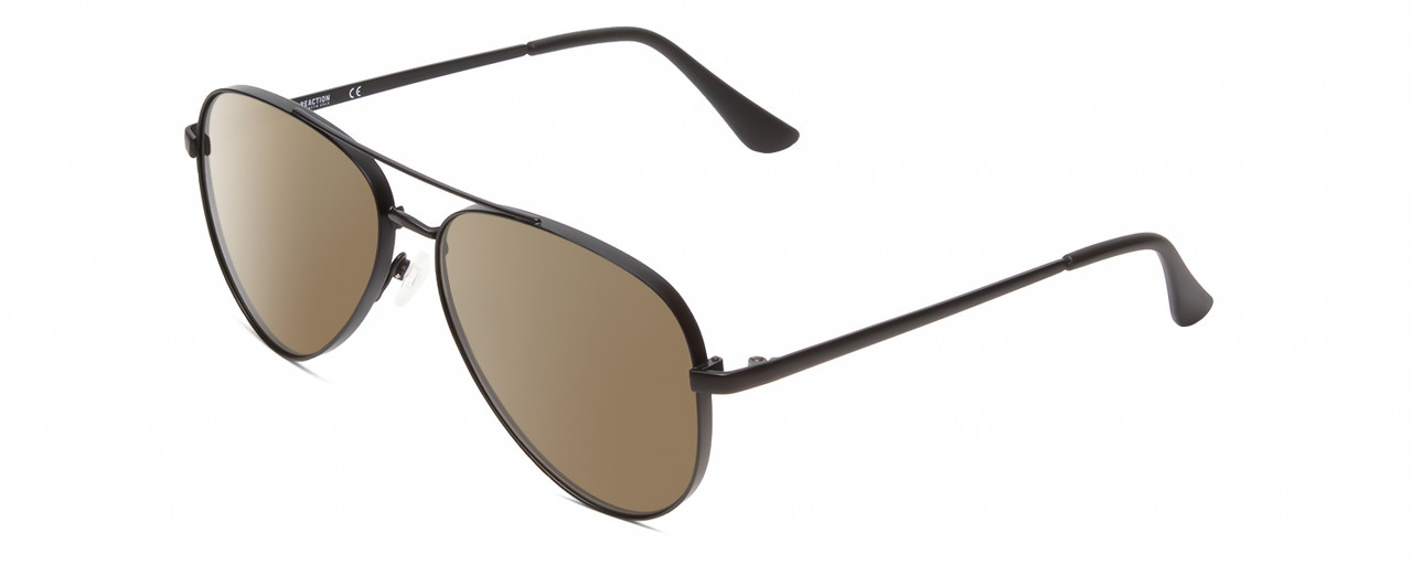 Profile View of Kenneth Cole Reaction KC2829 Designer Polarized Sunglasses with Custom Cut Amber Brown Lenses in Satin Black Unisex Pilot Full Rim Metal 58 mm