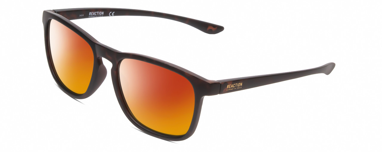 Profile View of Kenneth Cole Reaction KC2834 Designer Polarized Sunglasses with Custom Cut Red Mirror Lenses in Matte Black Burgundy Tortoise Unisex Square Full Rim Acetate 56 mm