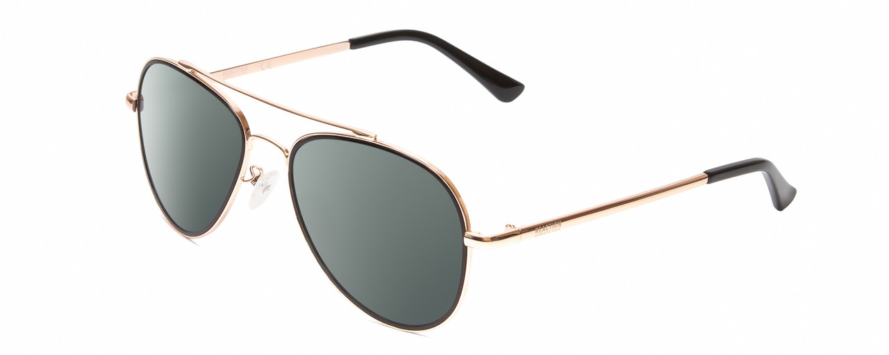 Profile View of Kenneth Cole Reaction KC2837 Designer Polarized Sunglasses with Custom Cut Smoke Grey Lenses in Rose Gold Black Ladies Pilot Full Rim Metal 55 mm