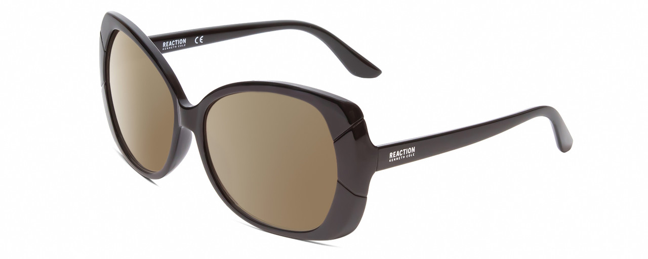 Profile View of Kenneth Cole Reaction KC2841 Designer Polarized Sunglasses with Custom Cut Amber Brown Lenses in Gloss Black Ladies Butterfly Full Rim Acetate 58 mm