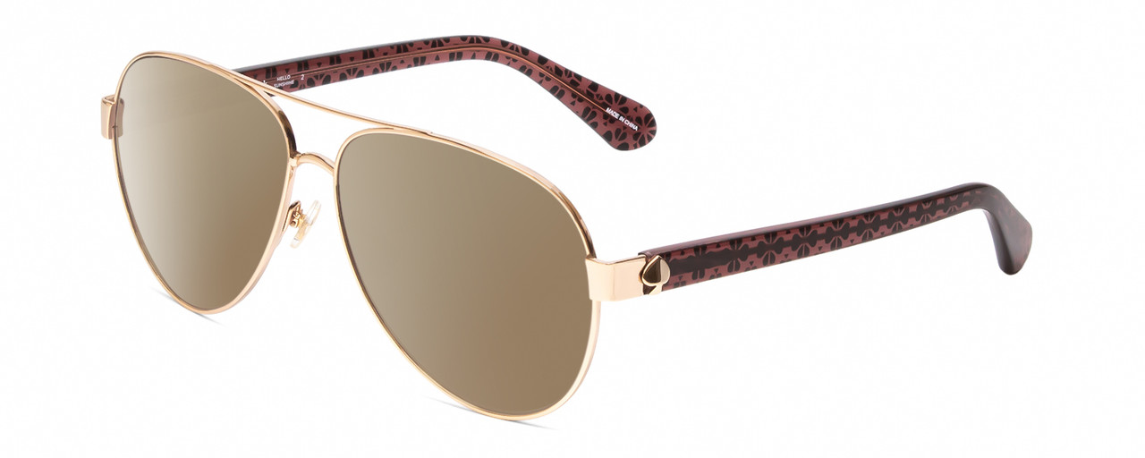 Profile View of Kate Spade GENEVA Designer Polarized Sunglasses with Custom Cut Amber Brown Lenses in Gold Pink Crystal Black Floral Ladies Pilot Full Rim Metal 59 mm