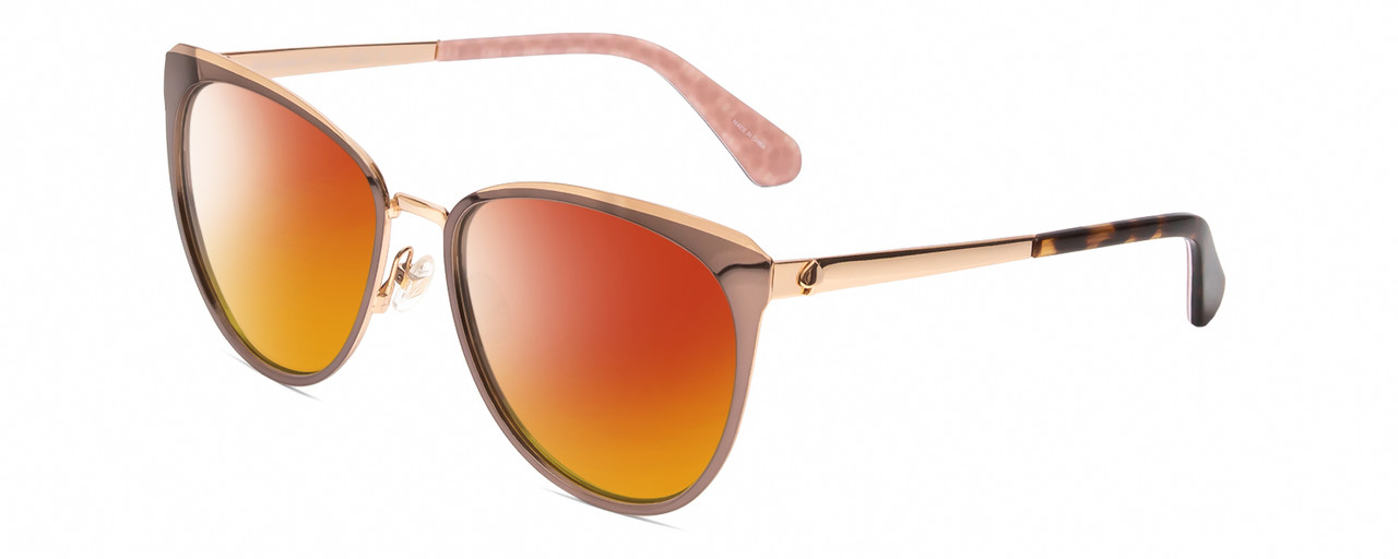 Profile View of Kate Spade JABREA Designer Polarized Sunglasses with Custom Cut Red Mirror Lenses in Rose Gold Metallic Brown Tortoise Ladies Cat Eye Full Rim Metal 57 mm