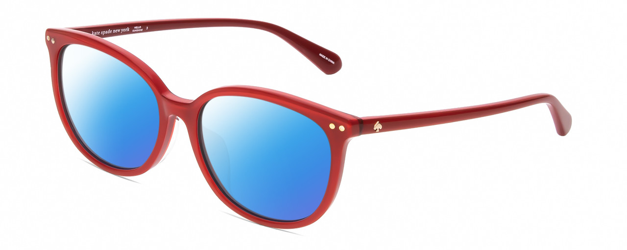Profile View of Kate Spade ALINA Designer Polarized Sunglasses with Custom Cut Blue Mirror Lenses in Cherry Red Ladies Oval Full Rim Acetate 55 mm