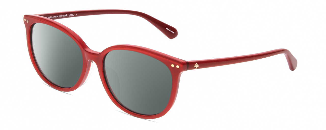 Profile View of Kate Spade ALINA Designer Polarized Sunglasses with Custom Cut Smoke Grey Lenses in Cherry Red Ladies Oval Full Rim Acetate 55 mm