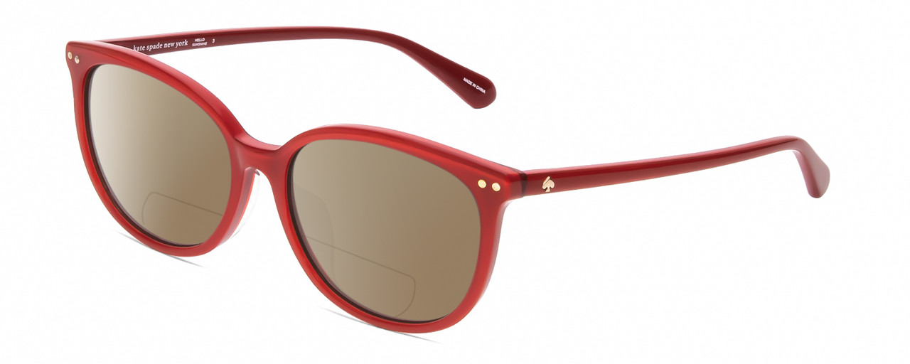 Profile View of Kate Spade ALINA Designer Polarized Reading Sunglasses with Custom Cut Powered Amber Brown Lenses in Cherry Red Ladies Oval Full Rim Acetate 55 mm