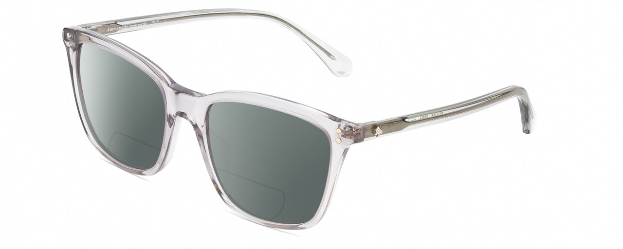 Profile View of Kate Spade PAVIA Designer Polarized Reading Sunglasses with Custom Cut Powered Smoke Grey Lenses in Clear Green Crystal Ladies Square Full Rim Acetate 55 mm