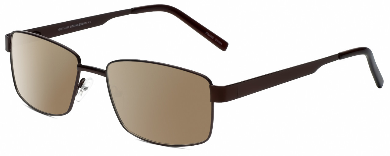 Profile View of Gotham Style 14 Designer Polarized Sunglasses with Custom Cut Amber Brown Lenses in Brown Mens Rectangular Full Rim Metal 59 mm