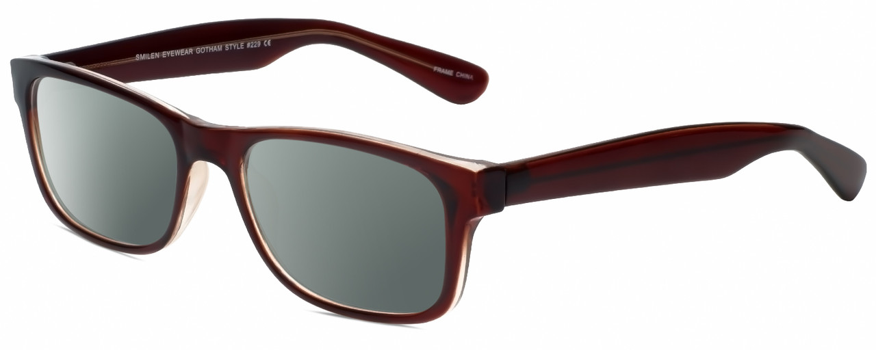 Profile View of Gotham Style 229 Designer Polarized Sunglasses with Custom Cut Smoke Grey Lenses in Brown Mens Square Full Rim Acetate 60 mm