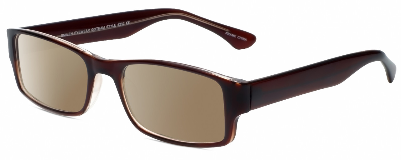 Profile View of Gotham Style 232 Designer Polarized Sunglasses with Custom Cut Amber Brown Lenses in Brown Mens Rectangular Full Rim Acetate 60 mm