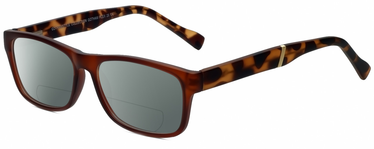 Profile View of Gotham Premium Flex 29 Designer Polarized Reading Sunglasses with Custom Cut Powered Smoke Grey Lenses in Matte Brown Unisex Square Full Rim Stainless Steel 53 mm